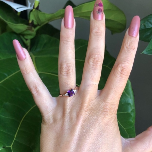 Rose Gold Engagement Ring Amethyst and Diamond .75 carot Ring Size 7 - Picture 6 of 9